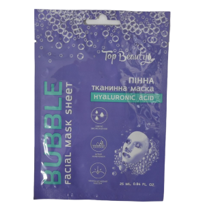 Пенная тканевая маска для лица Top Beauty Bubble Hyaluronic Acid с гиалуроновой кислотой и алоэ 25 мл