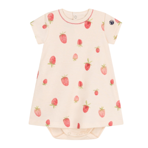 Платье-боди Petit Bateau с короткими рукавами хлопковое с клубничным принтом 9м/71 см