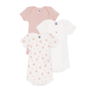 Набор хлопковых боди Petit Bateau с короткими рукавами розовый с белым 3 шт (6м/67 см)