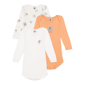 Набор хлопковых боди Petit Bateau с длинными рукавами со слоником 3 шт (18м/81 см)