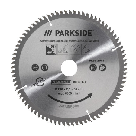 Полотно для дисковой пилы Parkside PKSB 210 B1 с 80 зубьями  (210х2,5х30 мм)