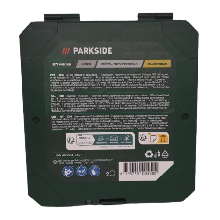Набор метчиков и плашек Parkside для внутренней и наружной резьбы 21 предмет 