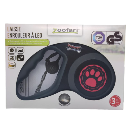 Поводок-рулетка Zoofari Laisse à Enrouleur à LED красный 5 м до 20 кг