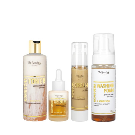 Бокс подарочный Top Beauty Kombucha для ухода за лицом (пенка для умывания 170 мл, тонер 200 мл, сыворотка 30 мл, крем 50 мл)