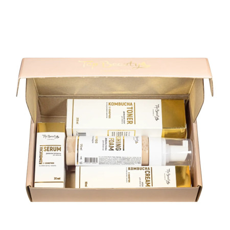 Бокс подарочный Top Beauty Kombucha для ухода за лицом (пенка для умывания 170 мл, тонер 200 мл, сыворотка 30 мл, крем 50 мл)