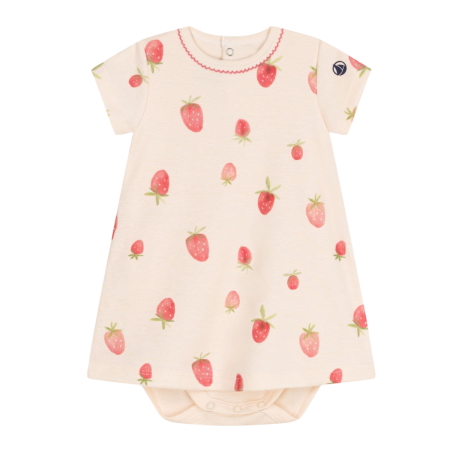 Платье-боди Petit Bateau с короткими рукавами хлопковое с клубничным принтом 9м/71 см