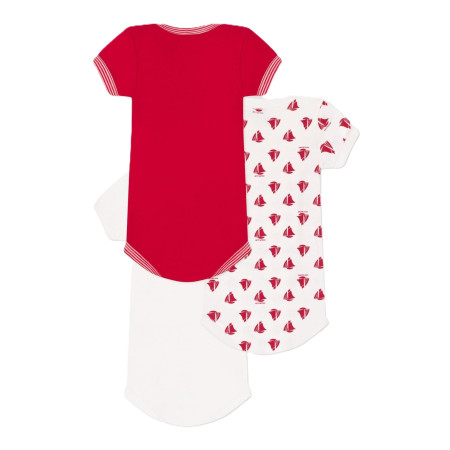 Набор хлопковых боди Petit Bateau с короткими рукавами белый с красным 3 шт (12м/74 см)