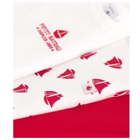 Набор хлопковых боди Petit Bateau с короткими рукавами белый с красным 3 шт (12м/74 см)