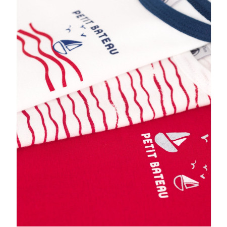 Набор хлопковых боди Petit Bateau с длинными рукавами белый с красным 3 шт (6м/67 см)