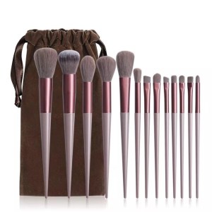 Набір пензлів для макіяжу Kalipso Soft Fluffy Makeup Brushes коричневий (13 шт + мішечок на зав'язках)