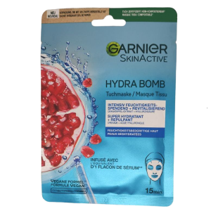 Тканинна маска для обличчя Garnier SkinActive Hydra Bomb зволожуюча з гіалуроновою кислотою та екстрактом гранату 28 г