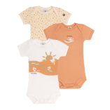 Набір бавовняних боді Petit Bateau з короткими рукавами білий з помаранчевим 3 шт (12м/74 см)