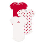 Набір бавовняних боді Petit Bateau з короткими рукавами білий з червоним 3 шт (9м/71 см)