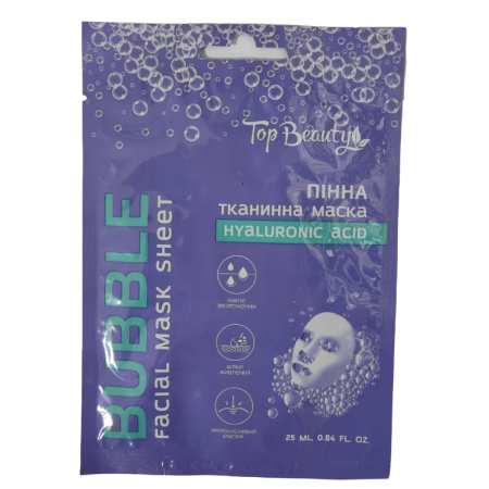Пінна тканинна маска для обличчя Top Beauty Bubble Hyaluronic Acid з гіалуроновою кислотою та алое 25 мл