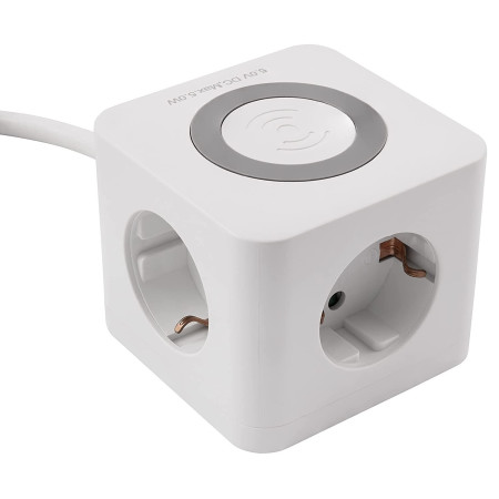 Подовжувач-куб McPower BW-03 з 3 портами USB, 3 розетками 230 В та зарядним пристроєм Qi