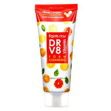 Пінка для очищення шкіри FarmStay DR-V8 Vitamin Foam Cleansing із комплексом вітамінів 100 мл